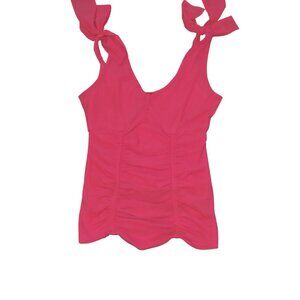 Guess Hot Pink Tie-Shoulder Ruched Tank Top
